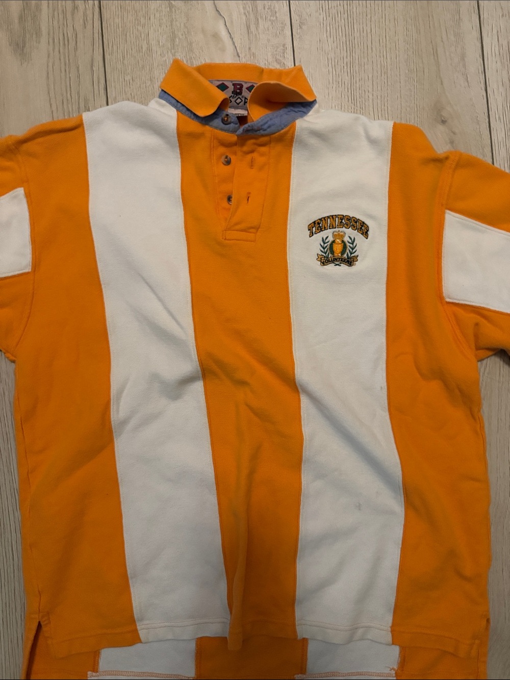 VINTAGE University of Tennessee Striped Rugby Polo Shirt - Orange & White